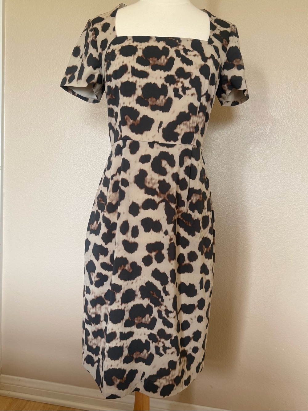 Banana Republic Leopard Print Square Neck Midi Dress in Beige, Black and Brown